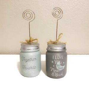 2 Painted Wood Mini Jar Place Card Holder / Picture Holder